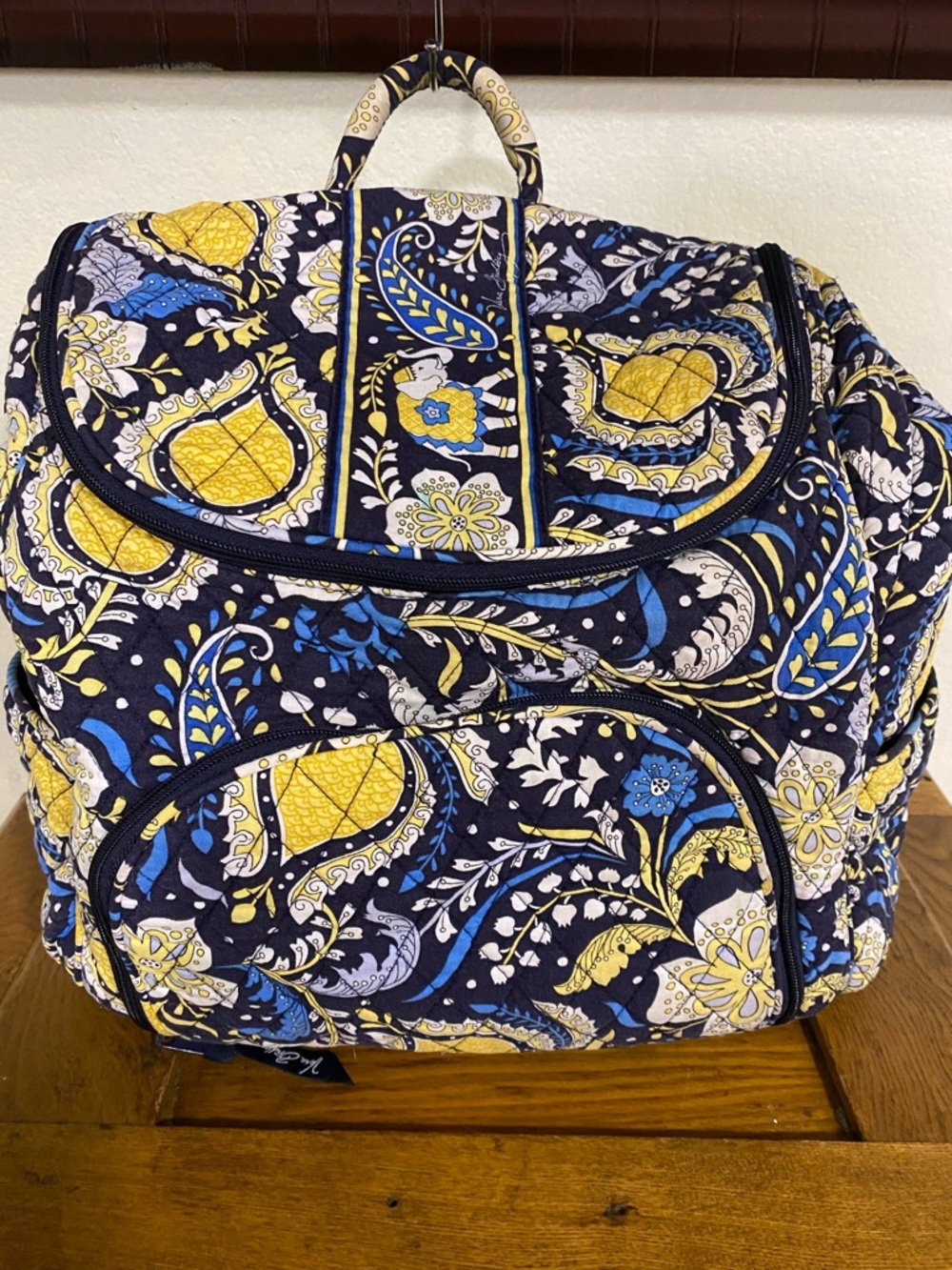 Vera Bradley Quilted Ellie Blue Travel Backpack Bag Paisley Elephants Retired
